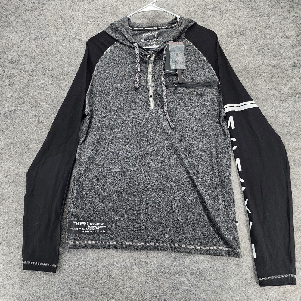 Projek Raw Hooded Shirt Mens Medium Gray Drawstring